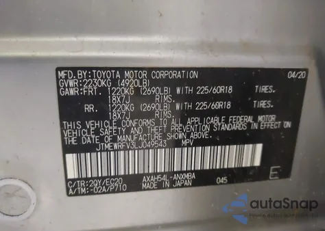 2020 Toyota Rav4 Hybrid Xse from USA, damaged, VIN JTMEWRFV3LJ049543